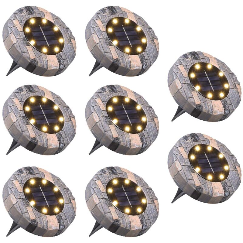 Lot de 8 Lampes Solaires Extérieures 8 led IP65 Étanche - Jardin, Allée, Cour, Blanc Chaud