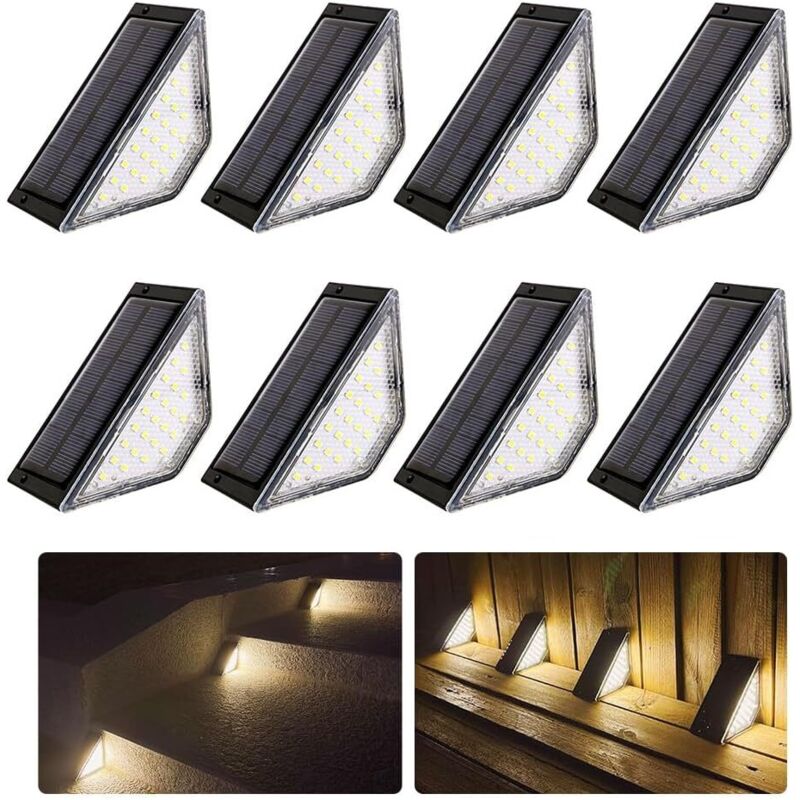 Lot de 8 Lumiere Solaire Exterieur, Lampe Solaire Exterieur, Eclairage à LED Lampe Solaire Exterieur, Lumière D'escalier Solaire, IP65 Étanche