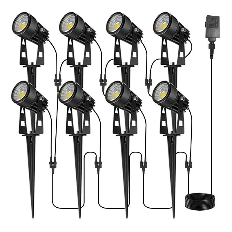 Lot de 8 lumières de paysage extérieures à led basse tension avec transformateur IP65 étanches pour allées, allées, terrasses de piscine