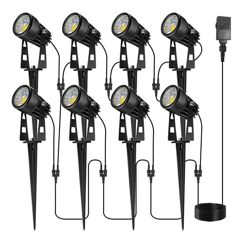 Lot de 8 lumières de paysage extérieures à led basse tension avec transformateur IP65 étanches pour allées, allées, terrasses de piscine