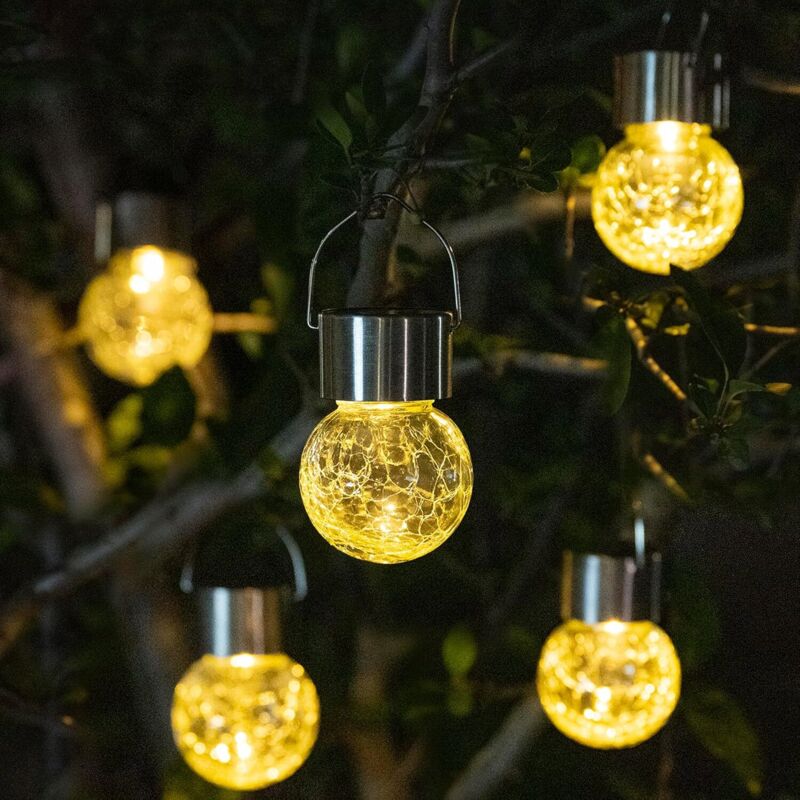 Lot de 8 lustres solaires à led en forme de boule de verre, éclairage d'extérieur en rotin, lumières d'ambiance suspendues pour jardin (lumière