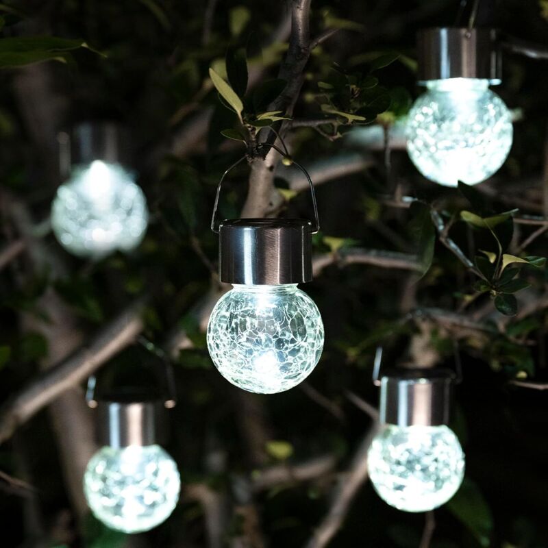 Lot de 8 lustres solaires en forme de boule de verre à led, éclairage d'extérieur en rotin, luminaires d'ambiance suspendus pour jardin (lumière