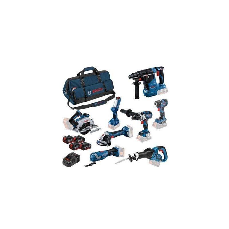 Bosch Professional - Pack 8 outils 18 v + 4 batteries 5 Ah + chargeur + sac à outils bosch 0615A5004A