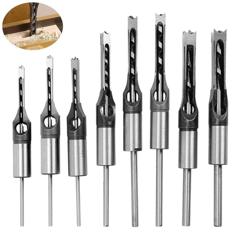 Lot de 8 Mèches Carrées, Mèches pour Trou Carré Mèches pour Trou Carré Piston Carré Bricolage Ouverture de Trou pour Perceuse à Bois 6mm 6,4mm 8mm
