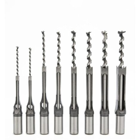 Lot de 8 Mèches pour Trou Carré Mortaiseuse Bois - 6mm/6,4mm/8mm/9,5mm/11mm/12,7mm/14mm/16mm pour Perceuse Bricolage