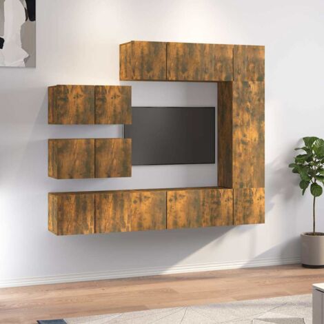 Lot de 8 Meubles TV - Armoire Télévision Moderne  Banc TV Chêne fumé Bois d'ingénierie -FR50335