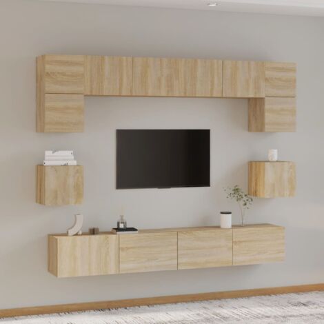Lot de 8 Meubles TV - Armoire Télévision Moderne  Banc TV Chêne sonoma Bois d'ingénierie -FR10917