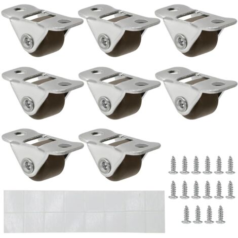 Lot de 8 mini rouleaux avec vis et tampons adhésifs double face, petits rouleaux en caoutchouc de 0,5", roues non pivotantes à profil bas, rouleaux pour meubles, caddies et projets de bricolage