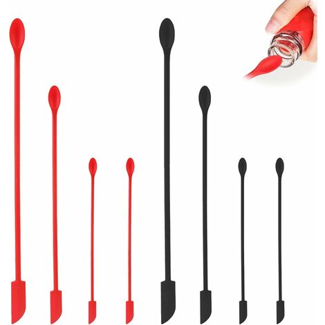 Lot de 8 mini spatules Last Drop en silicone, petite cuillère réutilisable de maquillage en caoutchouc, petite spatule pour palette faite à la main en résine de beauté de cuisine, rouge, noir - MODOU