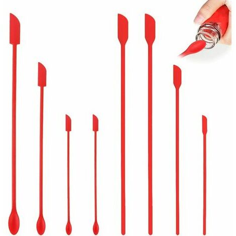Lot de 8 mini spatules Last Drop en silicone,  Petite Cuillère Réutilisable En Caoutchouc De Maquillage Longue, petite spatule pour la palette faite main de résine de beauté de cuisine, rouge