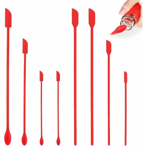 Lot de 8 mini spatules Last Drop en silicone,  Petite Cuillère Réutilisable En Caoutchouc De Maquillage Longue, petite spatule pour la palette faite main de résine de beauté de cuisine, rouge
