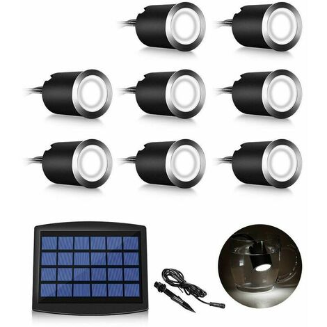 Lot de 8 Mini Spot LED Spot encastrable au sol à LED solaire , lampadaire encastré 3W pour l'extérieur, Spot encastrable au sol extérieur, antirouille, chargeable jusqu'à 800 kg, 12V-24V DC, acier ino