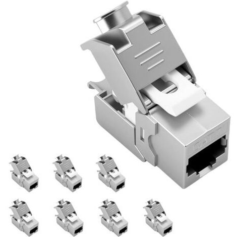 Lot de 8 modules Keystone Jack CAT 7 Optimal 1000 MHz 10 Gbit/s pour câble de pose CAT7 CAT6 CAT6a Câble patch Câble réseau STP Blindage RJ45 femelle