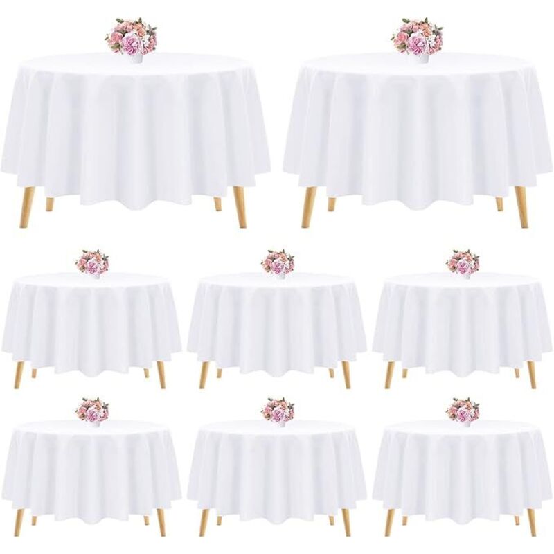 Lot de 8 nappes Rondes en Polyester Blanc de 228 cm, lavables, Nappe Ronde Nappe Blanche pour Mariage/fête/Banquet/Salle à Manger/Table de Buffet