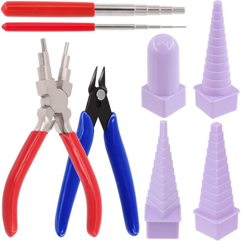 Roleader - Lot de 8 outils de boucle de fil comprenant un mandrin à boucle une pince 6 en 1 un coupe-fil pour l'emballage de bijoux et la formation
