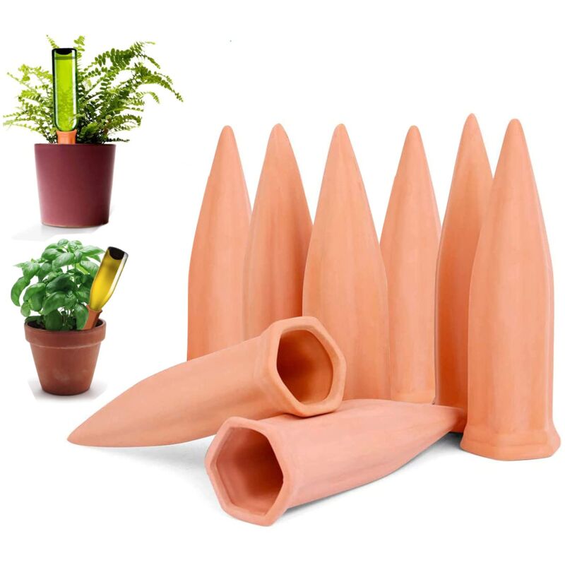 Lot de 8 Oyas a Planter Terre Cuite, Auto-arrosantes en Ollas Terre Cuite, Cône en Argile d'arrosage, Goutte-Gouttes Automatiques pour Plantes en Pot