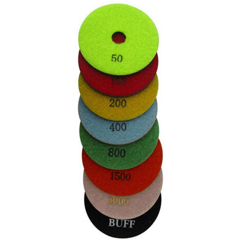Lot de 8 pads de polissage diamantés à eau auto-agrippant D.100 mm - Granit, marbre, pierre naturelle - Diamwood