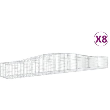 Lot de 8 paniers à gabions clôture cage mur de soutènement arqués 400 x 50 x 40/60 cm fer galvanisé Argent