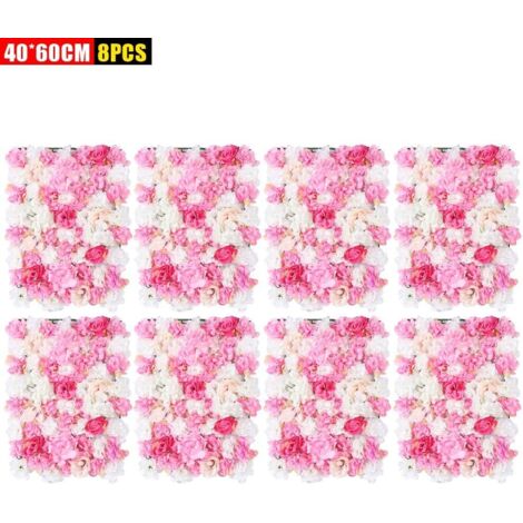 Lot de 8 Panneaux Muraux de Fleurs Artificielles Roses, Faits à la Main, Panneau Floral Romantique en Soie pour Mariage, Fête, Décoration de la Maison et du Jardin (Rose)