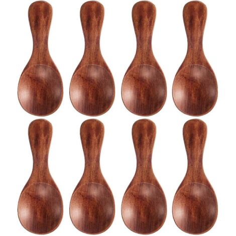 Lot de 8 petites cuillères en bois, cuillères miniatures en bois faites à la main pour la table