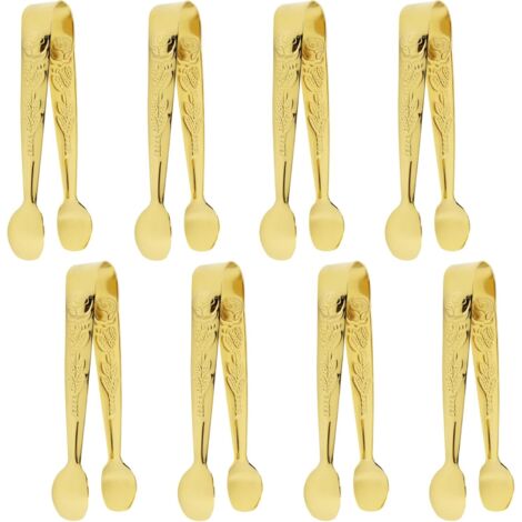 Lot de 8 petites pinces à servir pour fêtes, sucre en acier inoxydable avec motif floral (4,2 pouces), ensemble glaçons dorées la présentation des aliments. (Or) Or -