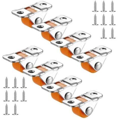 Lot de 8 petites roulettes fixes - En caoutchouc - Roulettes de transport - Avec plaque en métal - Pour meubles, appareils, équipements, caisses à outils, chariots (couleur orange)