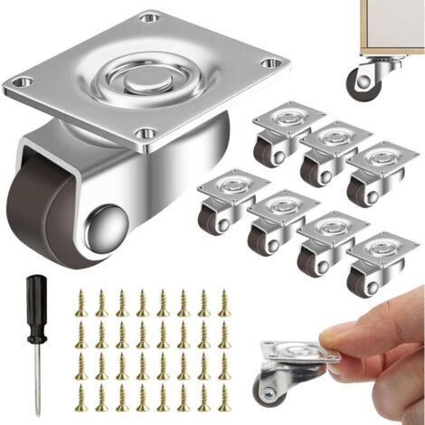 Lot de 8 petites roulettes pivotantes pour meubles, 12 mm, 360 °, en caoutchouc, universelles, antidérapantes, pour petits meubles, seau, étagère, boîte de rangement