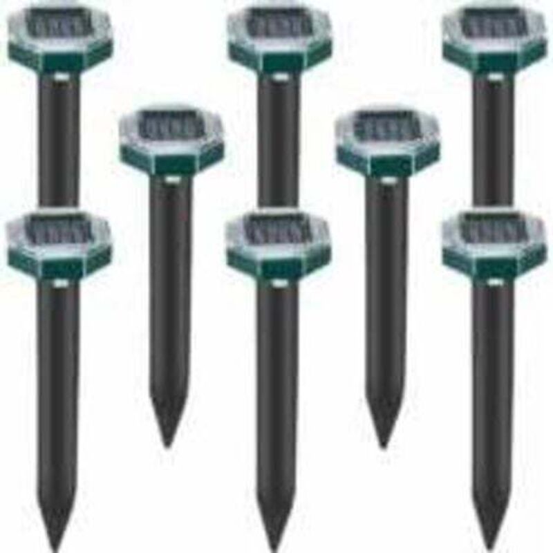 Lot de 8 pics repulsifs a ultrasons pour taupes, serpents et campagnols a energie solaire pour pelouse, jardin et cour, repulsif a sardines
