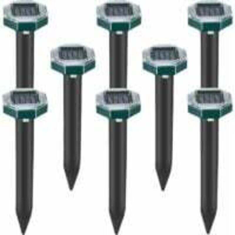 Lot de 8 pics repulsifs a ultrasons pour taupes, serpents et campagnols a energie solaire pour pelouse, jardin et cour, repulsif a sardines