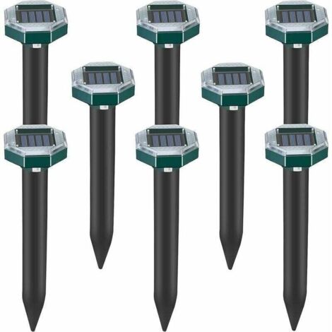 Lot de 8 pics repulsifs a ultrasons pour taupes, serpents et campagnols a energie solaire pour pelouse, jardin et cour, repulsif a sardines