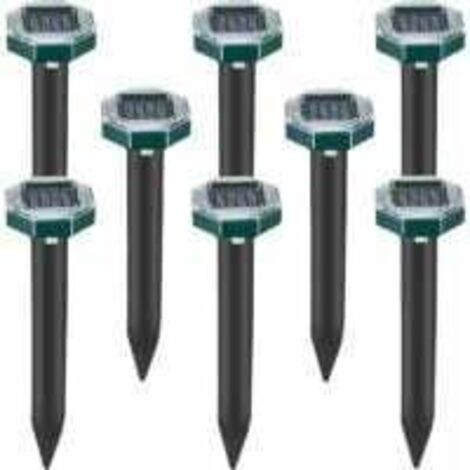 Lot de 8 pics repulsifs a ultrasons pour taupes, serpents et campagnols a energie solaire pour pelouse, jardin et cour, repulsif a sardines