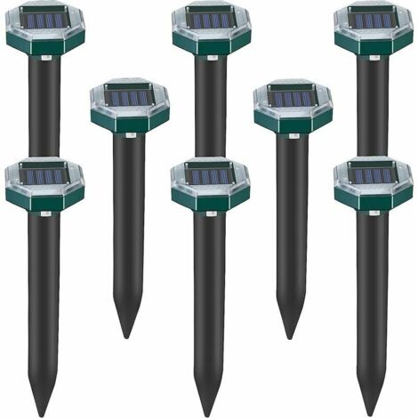 Lot de 8 pics répulsifs à ultrasons pour taupes, serpents et campagnols à énergie solaire pour pelouse, jardin et cour, répulsif à sardines