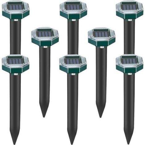 Lot de 8 pics repulsifs a ultrasons pour taupes, serpents et campagnols a energie solaire pour pelouse, jardin et cour, repulsif a sardines