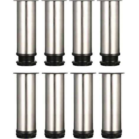 Lot de 8 Pied de Meuble,Pied Reglable pour Meuble 15 cm Pied de Table Metal Pieds de Lit Pied de Table Reglable Pied Canapé,Hauteur Totale 150 mm-165mm,Acier Inoxydable Brossé
