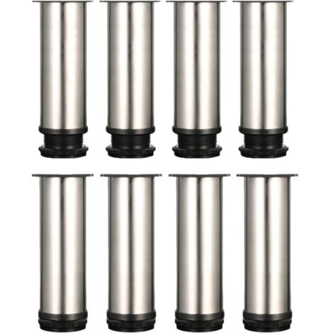 Lot de 8 Pied de Meuble,Pied Reglable pour Meuble 15 cm Pied de Table Metal Pieds de Lit Pied de Table Reglable Pied Canapé,Hauteur Totale 150 mm-165mm,Acier Inoxydable Brossé