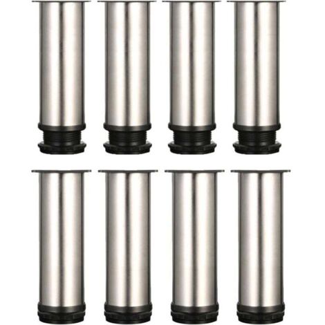 Lot de 8 Pied de Meuble,Pied Reglable pour Meuble 15 cm Pied de Table Metal Pieds de Lit Pied de Table Reglable Pied Canapé,Hauteur Totale 150 mm-165mm,Acier Inoxydable Brossé-Crezuo