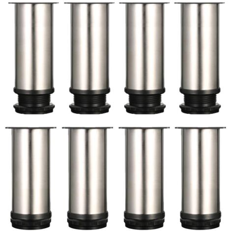 Lot de 8 Pied Reglable,Pied de Table Metal 12 cm Pied Reglable pour Meuble Pieds de Lit Pied de Meuble Pied Canapé Pied de Table Reglable,Hauteur Totale 120mm-135mm,Acier Inoxydable Brossé