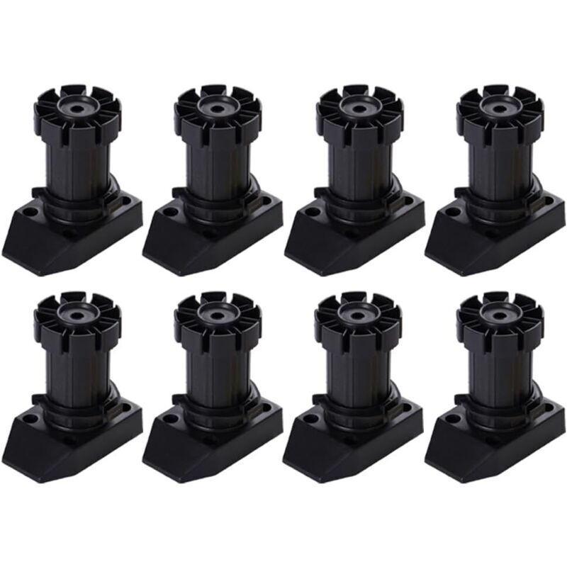 Lot de 8 pieds d'armoire, hauteur réglable de 50 à 70 mm, pieds réglables en plastique, pour armoires de cuisine et de salle de bain Noir