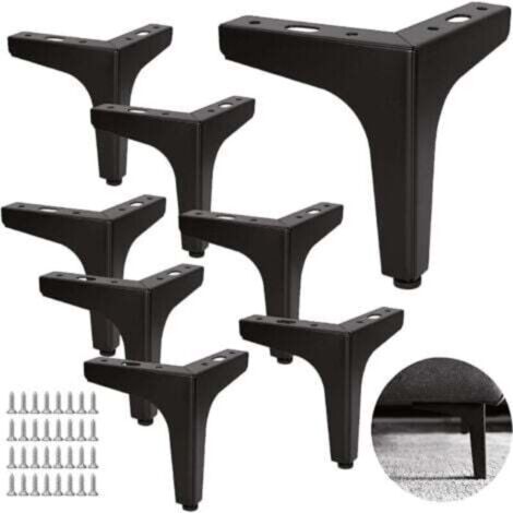 Lot de 8 Pieds de Canapé Metal 13 cm, Pieds de Table Basse Métal Charge Jusqu'à 600 KG Pied de Meuble Noir, Support de Table en Fer Forge/Sofa
