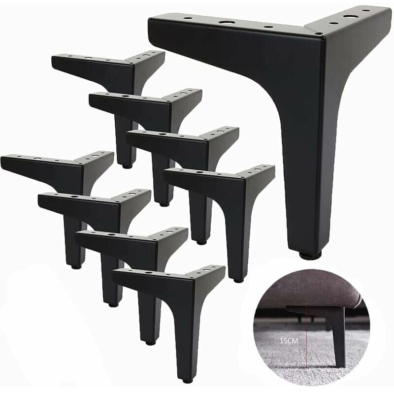 Umnuou - Lot de 8 Pieds de Canapé Metal 15 cm, Pieds de Table Basse Métal Charge Jusqu'à 600 kg Pied de Meuble Noir, Support de Table en Fer Forge