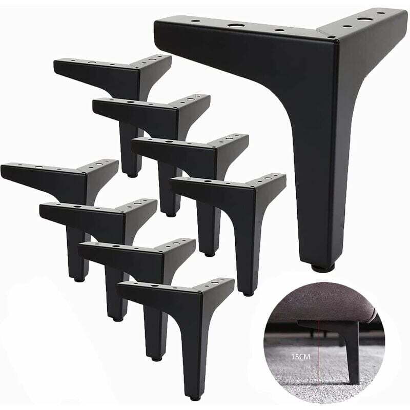 Lot de 8 Pieds de Canapé Metal 15 cm, Pieds de Table Basse Métal Charge Jusqu'à 600 kg Pied de Meuble Noir, Support de Table en Fer Forge /Sofa, Pied