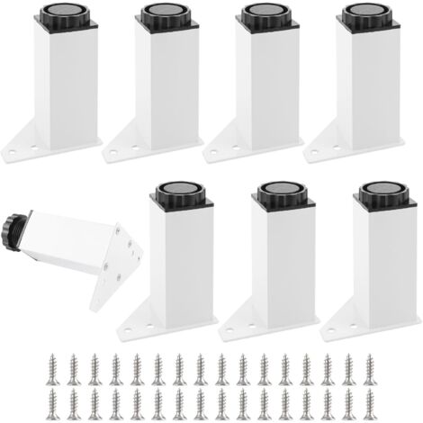 Lot de 8 pieds de meubles réglables en métal blanc de 100 à 105 mm ,Hauteur réglable,Avec vis,40 x 40 mm