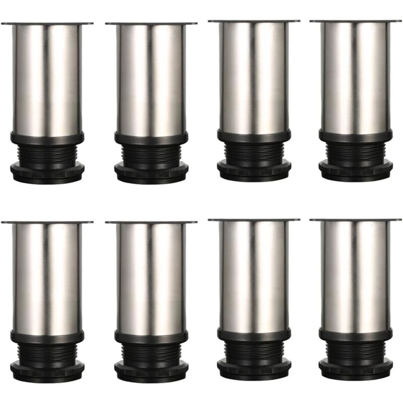 Litzee - Lot de 8 Pieds de meubles, réglables Pied pieds de meubles - Chrome Métal - Hauteur réglable (Total: 80-95mm)