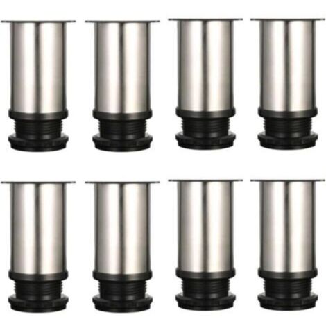 Lot de 8 Pieds de meubles, réglables Pied pieds de meubles - Chrome Métal - Hauteur réglable (Total: 80-95mm)