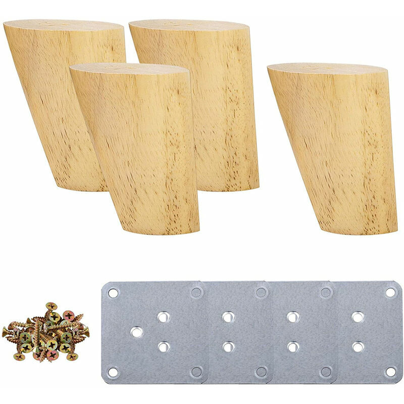 Serbia - Lot de 4 Pieds pour Meubles en Bois Incliné Pieds de Table avec Plaques de Montage et Vis - 6cm
