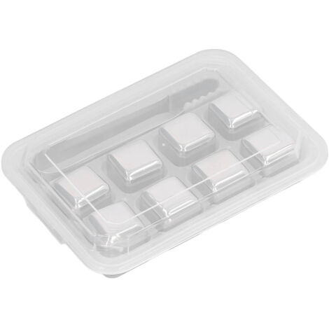 Lot de 8 pierres à whisky réutilisables en acier inoxydable avec pince et boîte de rangement pour rafraîchisseur de vin