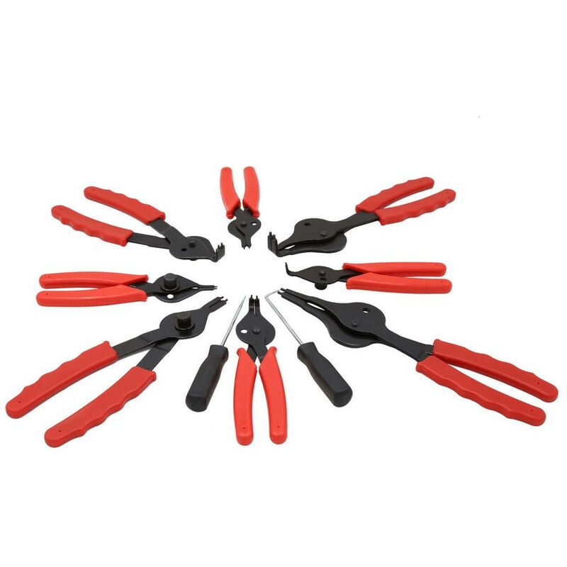 Lot de 8 pinces a circlips interieur exterieur becs coudes et droits en coffret