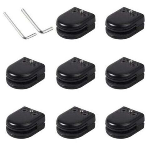 Lot de 8 pinces à verre en acier inoxydable 304 noir – Support solide pour verre 8-10 mm – Finition polie – Installation facile