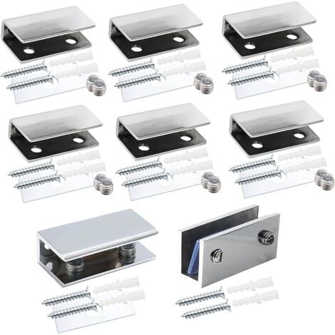 Lot de 8 Pinces à Verre Pince Verre Inox 304 Poli Pince à Verre Support étagère en Verre Réglable Clips de Fixation pour Vitre de Verre 8-12 mm pour Fenêtre de Main Courante Descalier de Balustrade