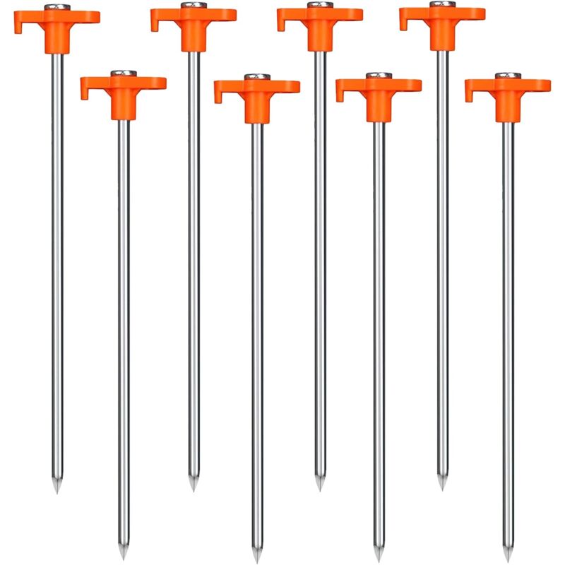 Lot de 8 piquets de tente à visser avec filetage pour camping et extérieur - Piquets d'ancrage en acier pour tentes, bâches, auvents, camping,